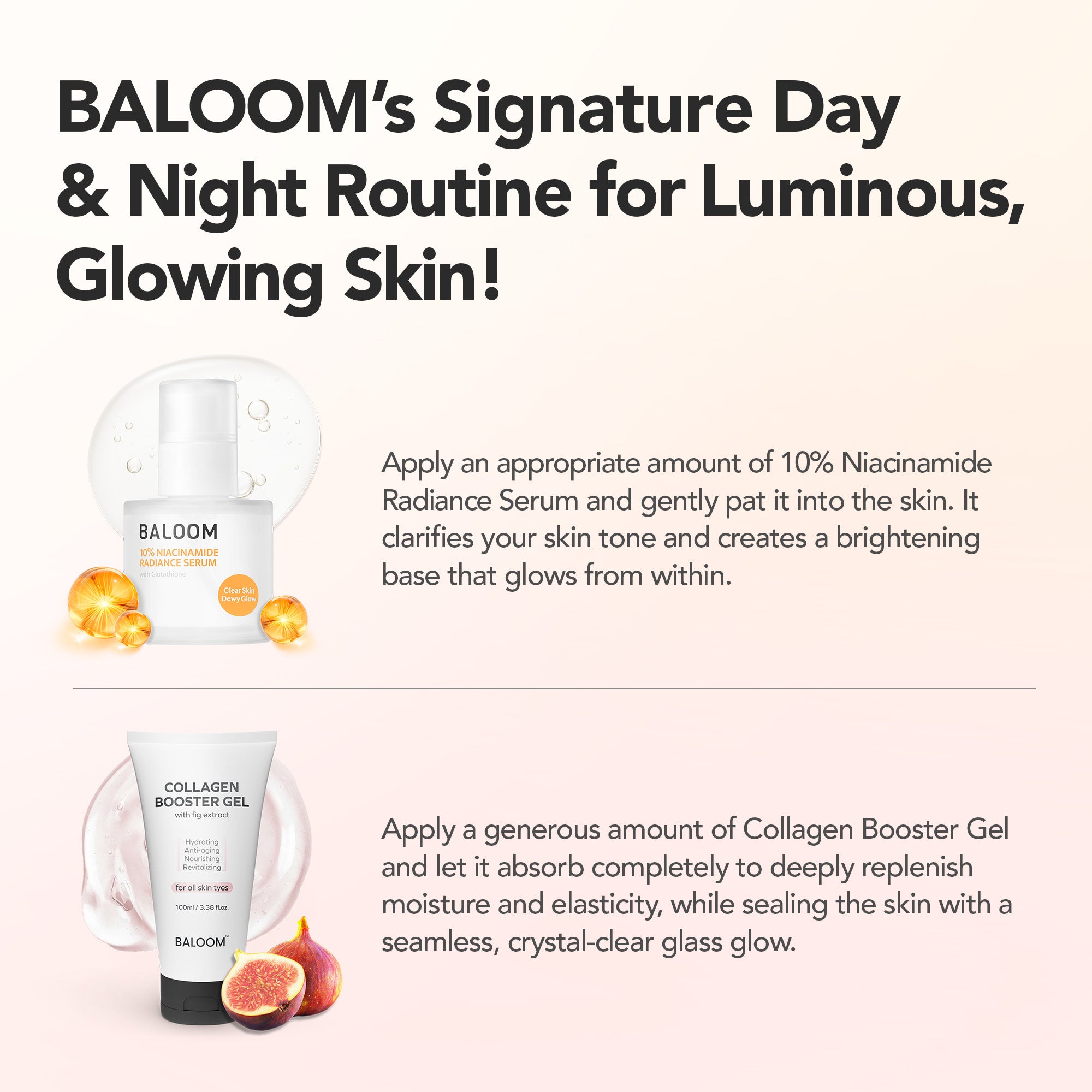 SKIN CARE ROUTINE IMAGE WITH BALOOM PRODUCTS AND TEXT