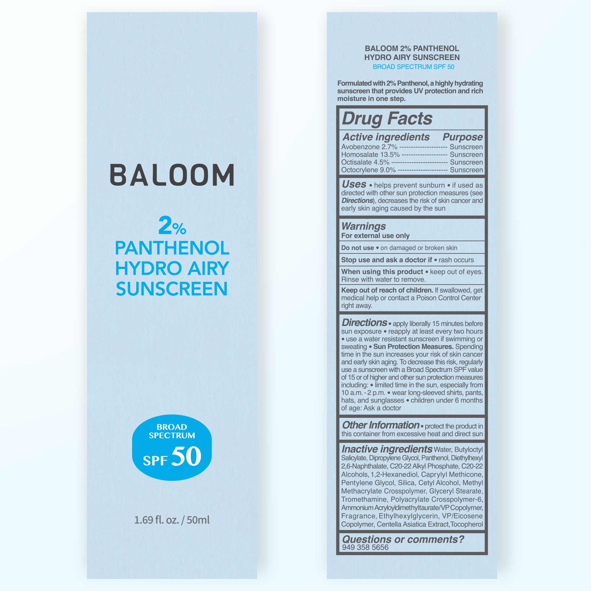 2% Panthenol Hydro Airy Sunscreen SPF 50