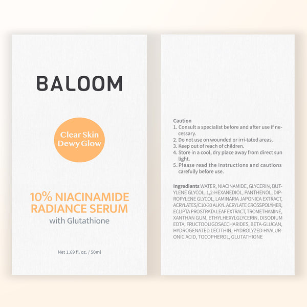 Baloom skincare serum packaging with text and branding